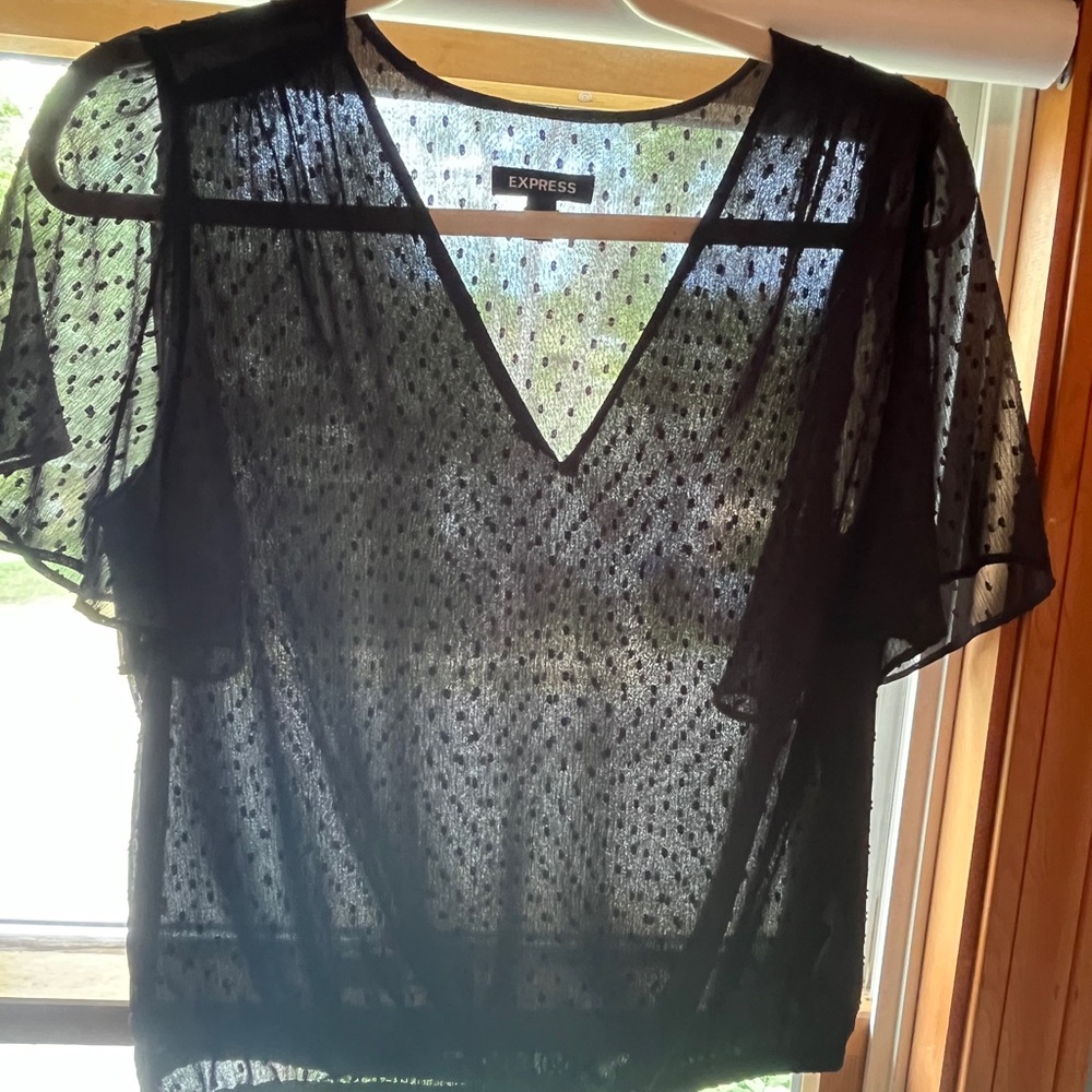 EXPRESS women’s black microsot short sleeve blouse, XS